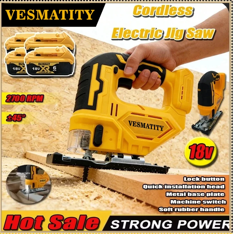 Power Tools Jigsaw - 2700RPM Curve Saw Cordless Electric JigSaw